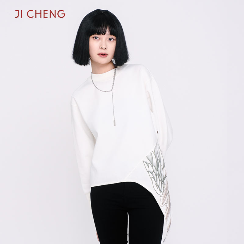 Ji Cheng吉承设计师原创大码卫衣女宽松春秋款纯棉卫衣t恤女长袖