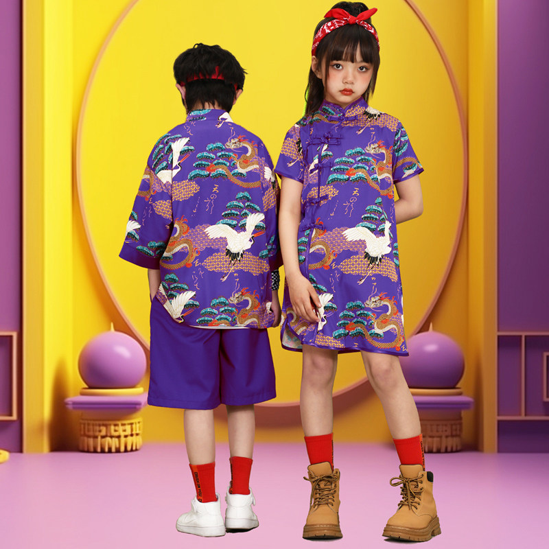 六一儿童演出服小学生男童啦啦队表演服装女童中国风唐装国潮汉服