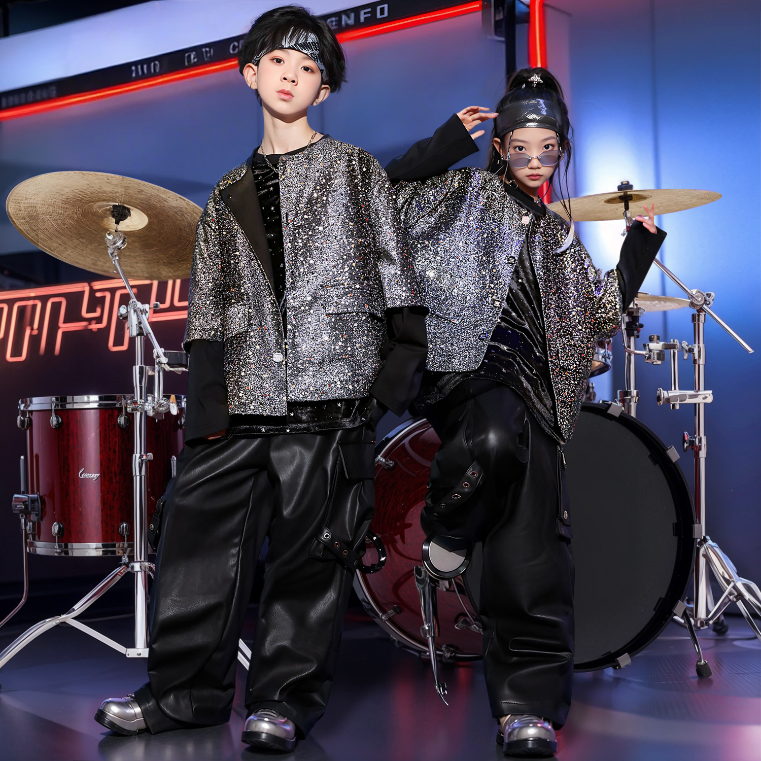 儿童街舞潮服男童架子鼓演出服