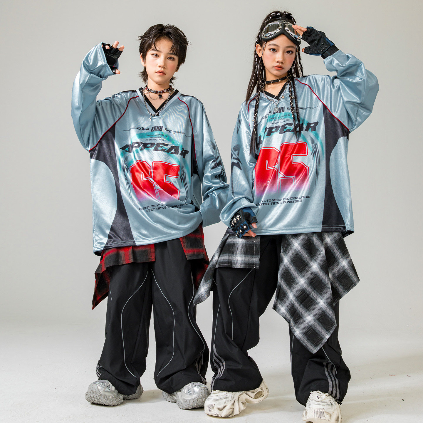 街舞儿童潮服架子鼓演出服少儿舞台服嘻哈风叠穿痞帅风hiphop卫衣