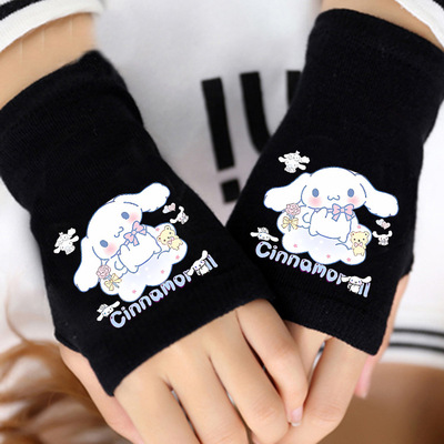 玉桂狗半指手套学生男女写字露指保暖青少年中学生半指冬季可爱