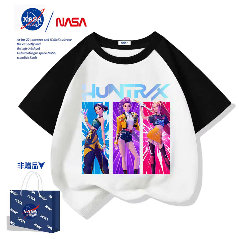 NASA联名K-POP猎魔女团周边男孩女孩中小童短袖t恤夏装新款衣服