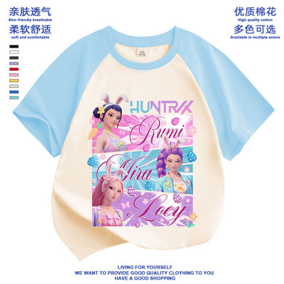KPopDemonHunters猎魔女团RumiZoeyMira短袖衣服女孩中大童t恤衫