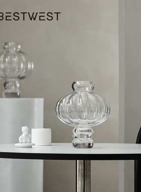 透白灯笼形水培玻璃花瓶摆件家居软装样板间装饰品花器
