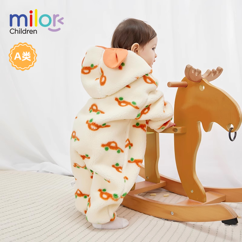 婴儿摇粒绒冬季加绒保暖爬服