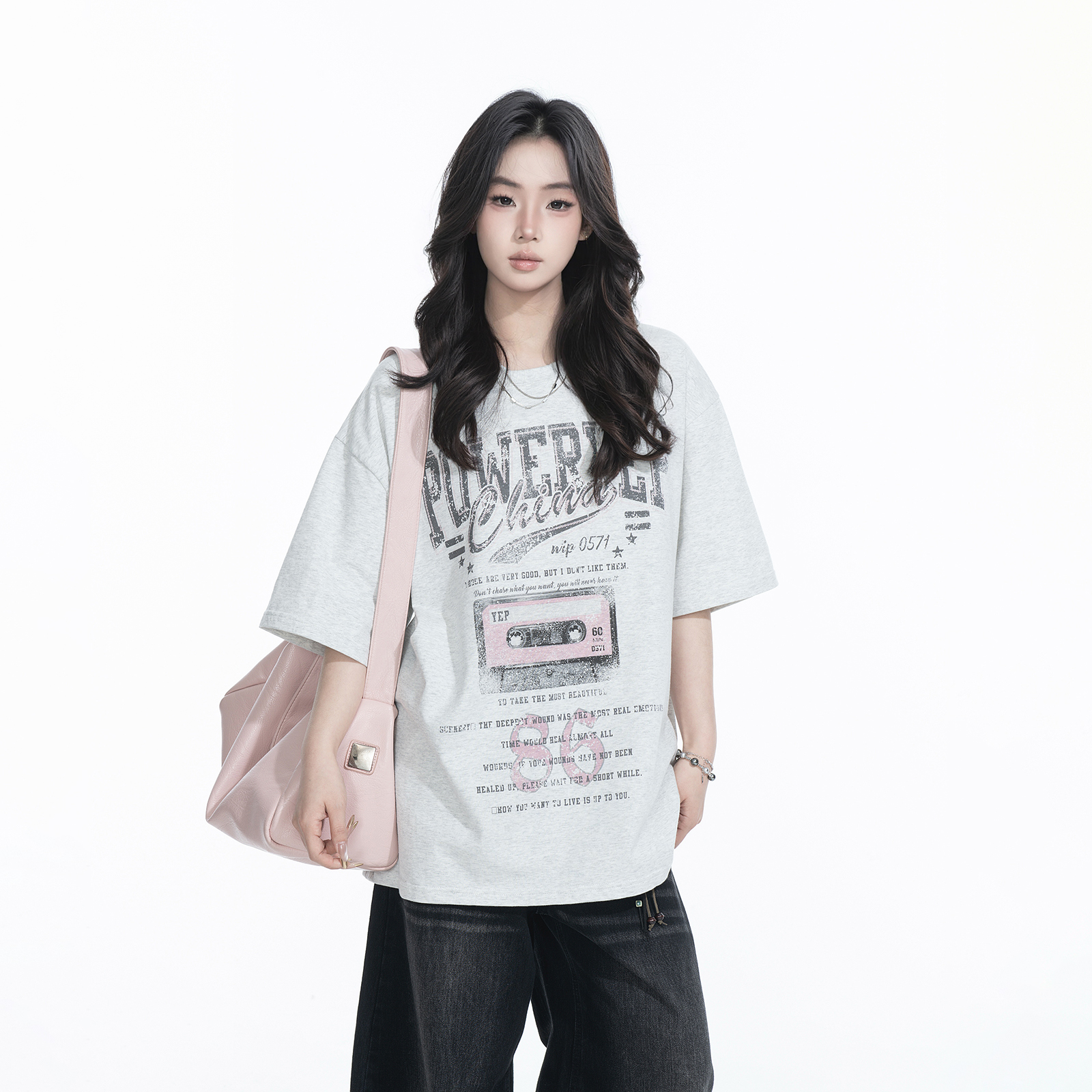 YEP2025新款夏季美式复古创意印花T恤女短袖ins风宽松半袖上衣