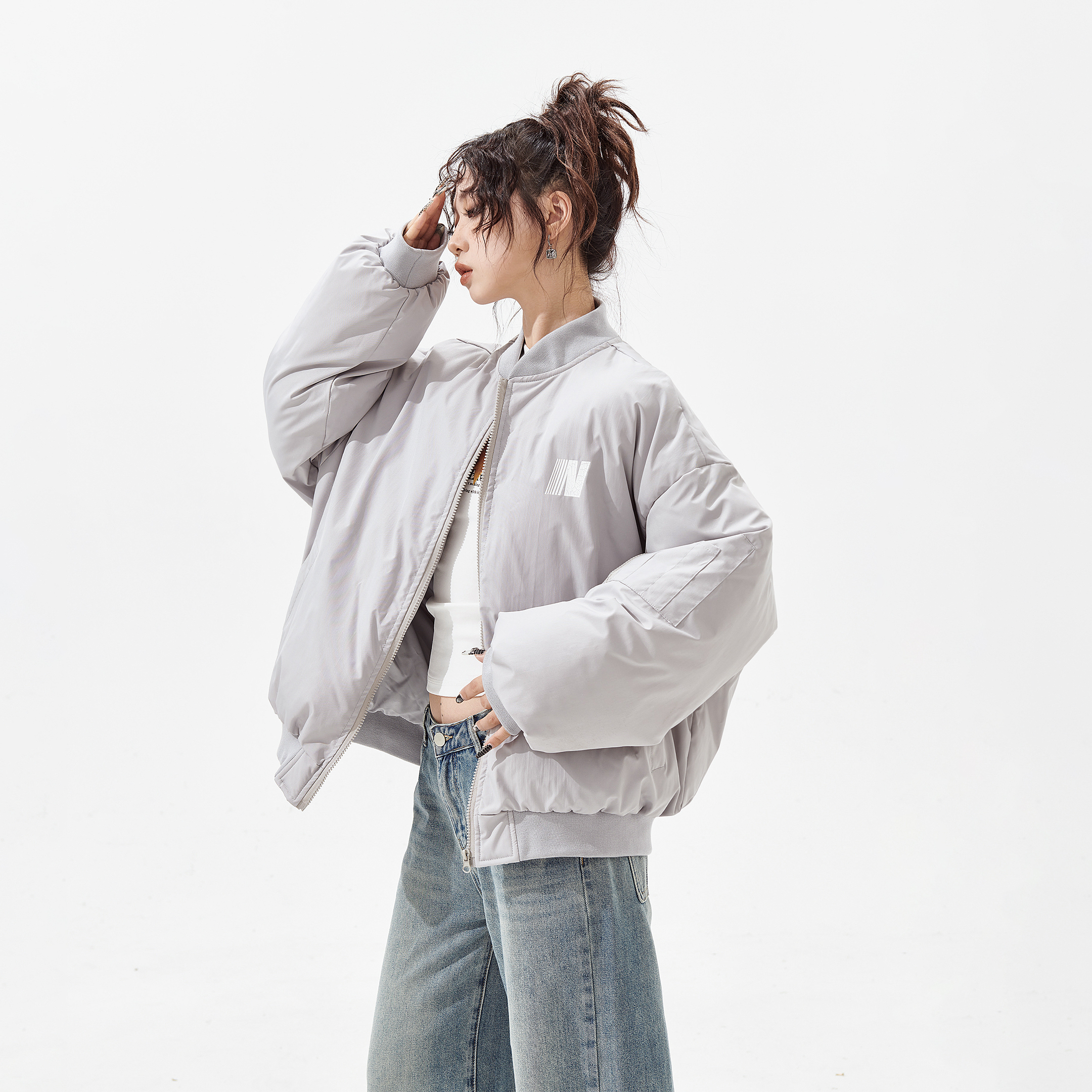 美式街头风棒球服棉服女加厚冬季立领外套2023新款复古飞行员棉衣