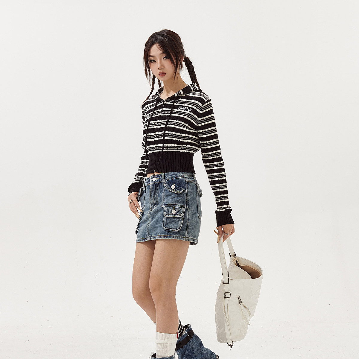 YEP短款连帽开衫条纹毛衣春秋2025新款外套女超好看针织衫上衣,女装/女士精品,毛衣,淘宝优惠券,粉丝福利购,淘宝优惠卷