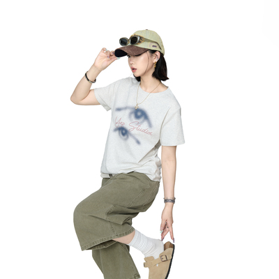 2025夏季新款正肩修身短款创意印花短袖T恤女ins辣妹风半袖上衣