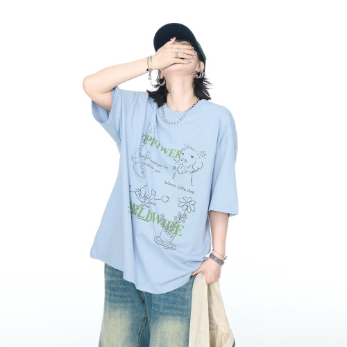 美式复古创意印花短袖T恤女宽松情侣款2026夏季新款纯棉半袖上衣