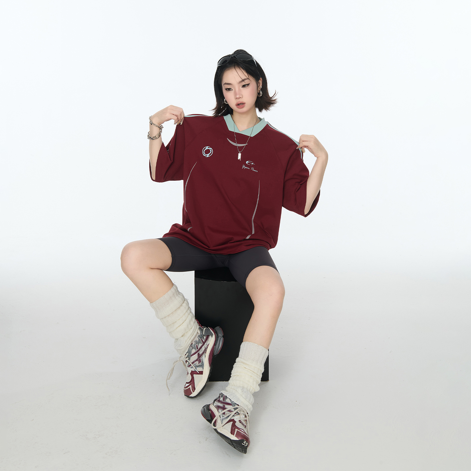 2025夏季新款宽松拼色条纹印花短袖T恤女ins潮酷百搭显瘦半袖上衣