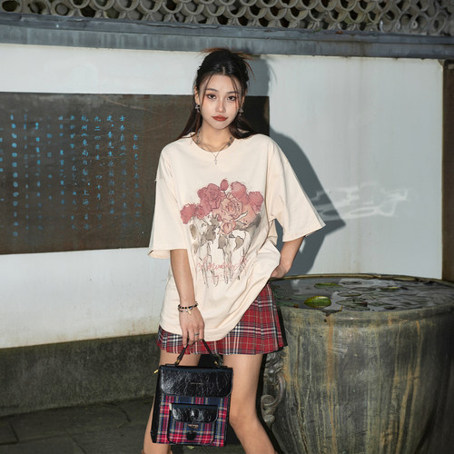 YEP国潮复古水彩画t恤女