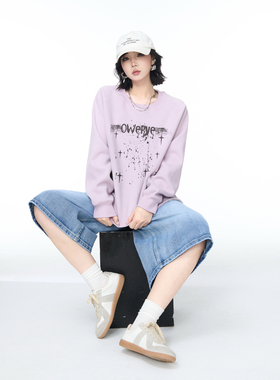 YEP春秋新款浅紫色卡通印花圆领卫衣女宽松外套美式街头套头上衣