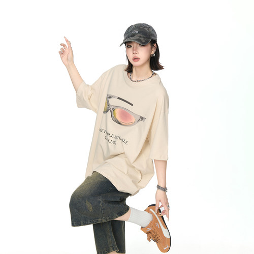 YEP2026夏季新款宽松短袖T恤女潮牌美式街头风情侣款潮流半袖上衣