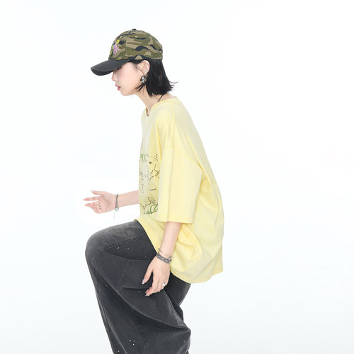 2026夏季新款创意印花短袖T恤女ins街头风宽松情侣款纯棉半袖上衣