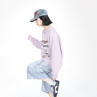 潮牌创意印花圆领卫衣女春秋2025新款 YEP美式 宽松情侣ins套头上衣