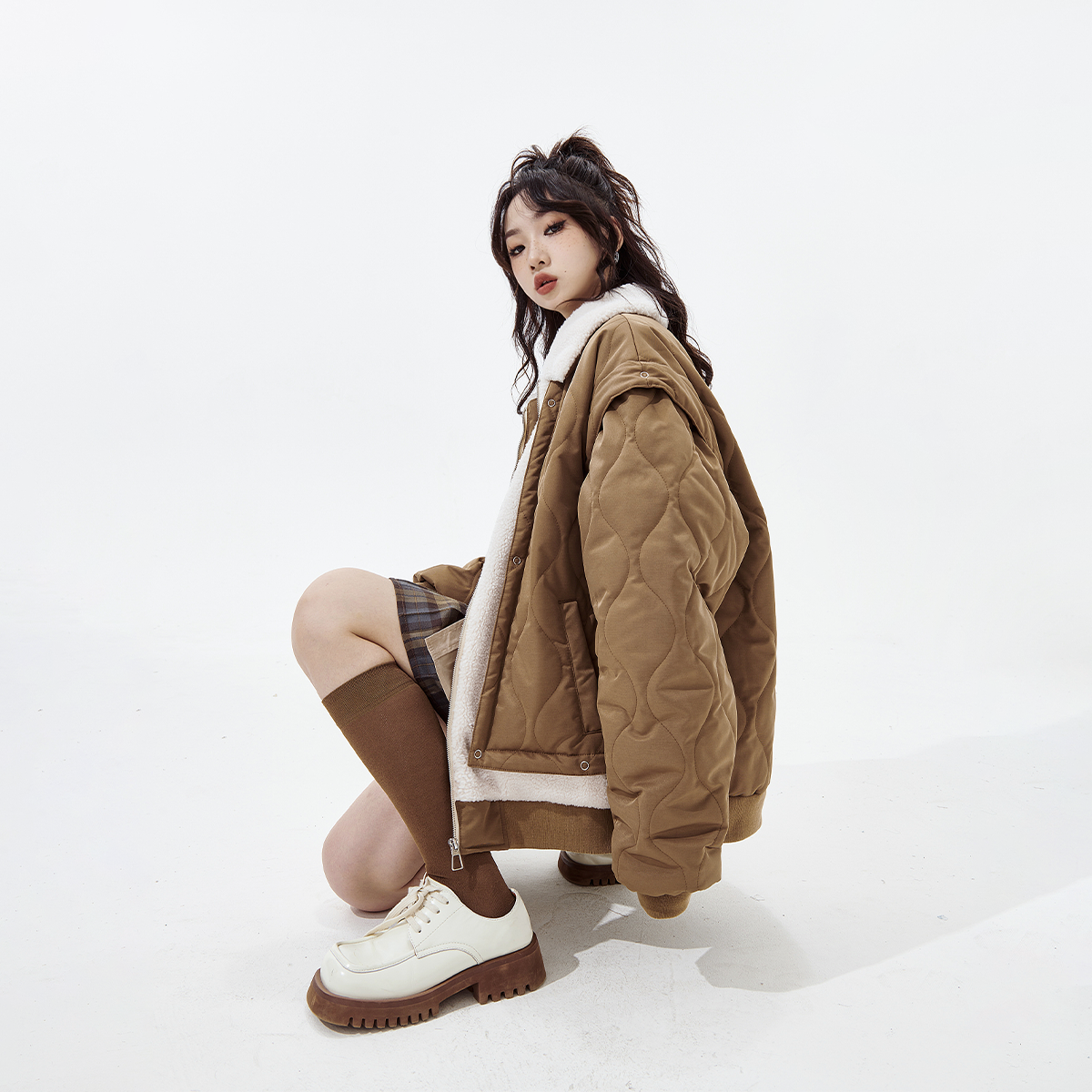 复古仿羊羔外套女夹棉棉服