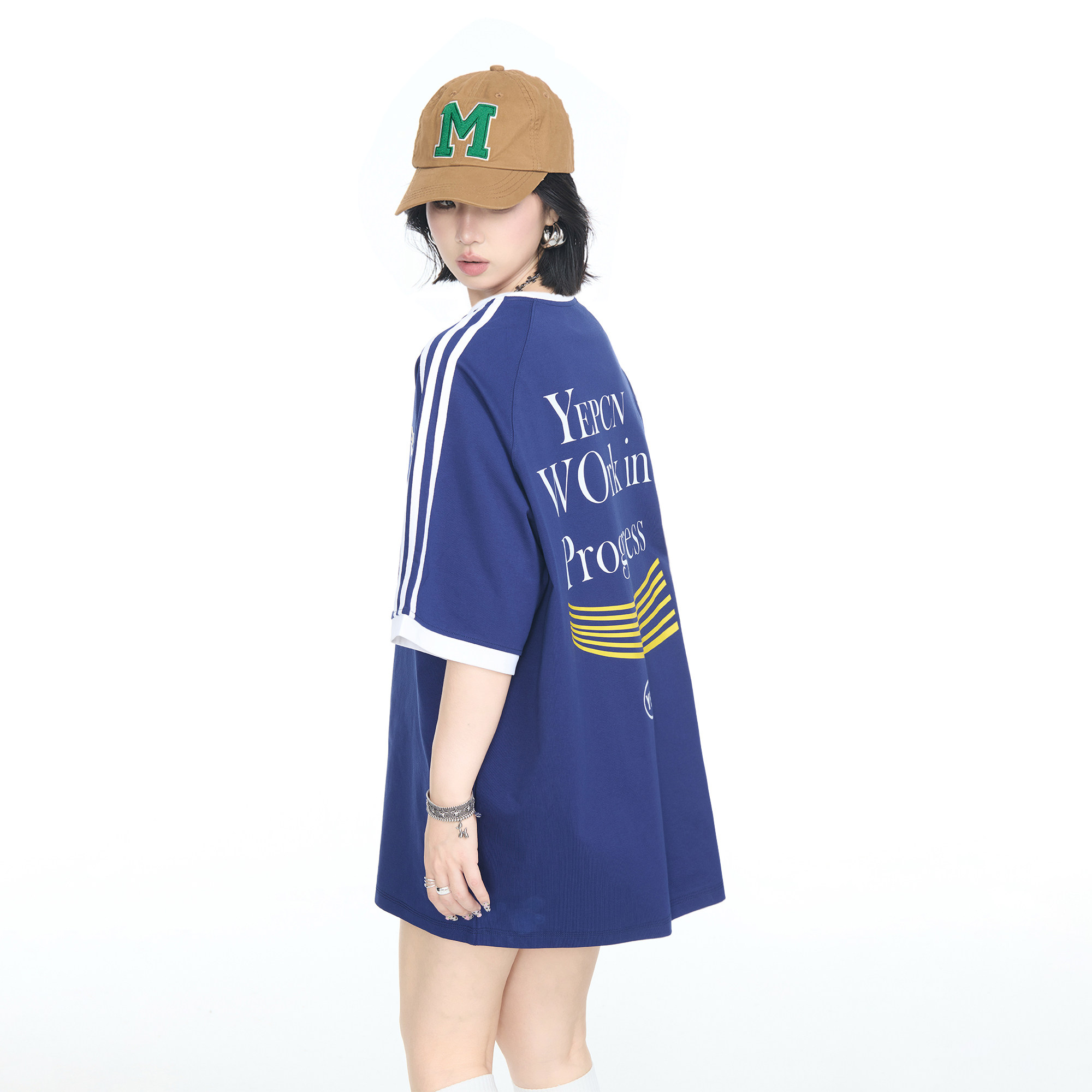 美式复古撞色条纹拼接前后印花短袖T恤女夏季2025新款街头风上衣,女装/女士精品,T恤,淘宝优惠券,粉丝福利购,淘宝优惠卷