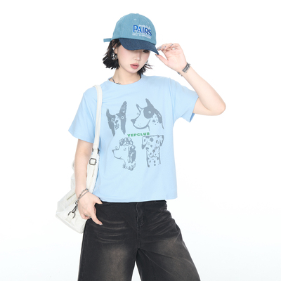 美式辣妹正肩短款修身卡通印花短袖T恤女2025夏季新款半袖上衣潮