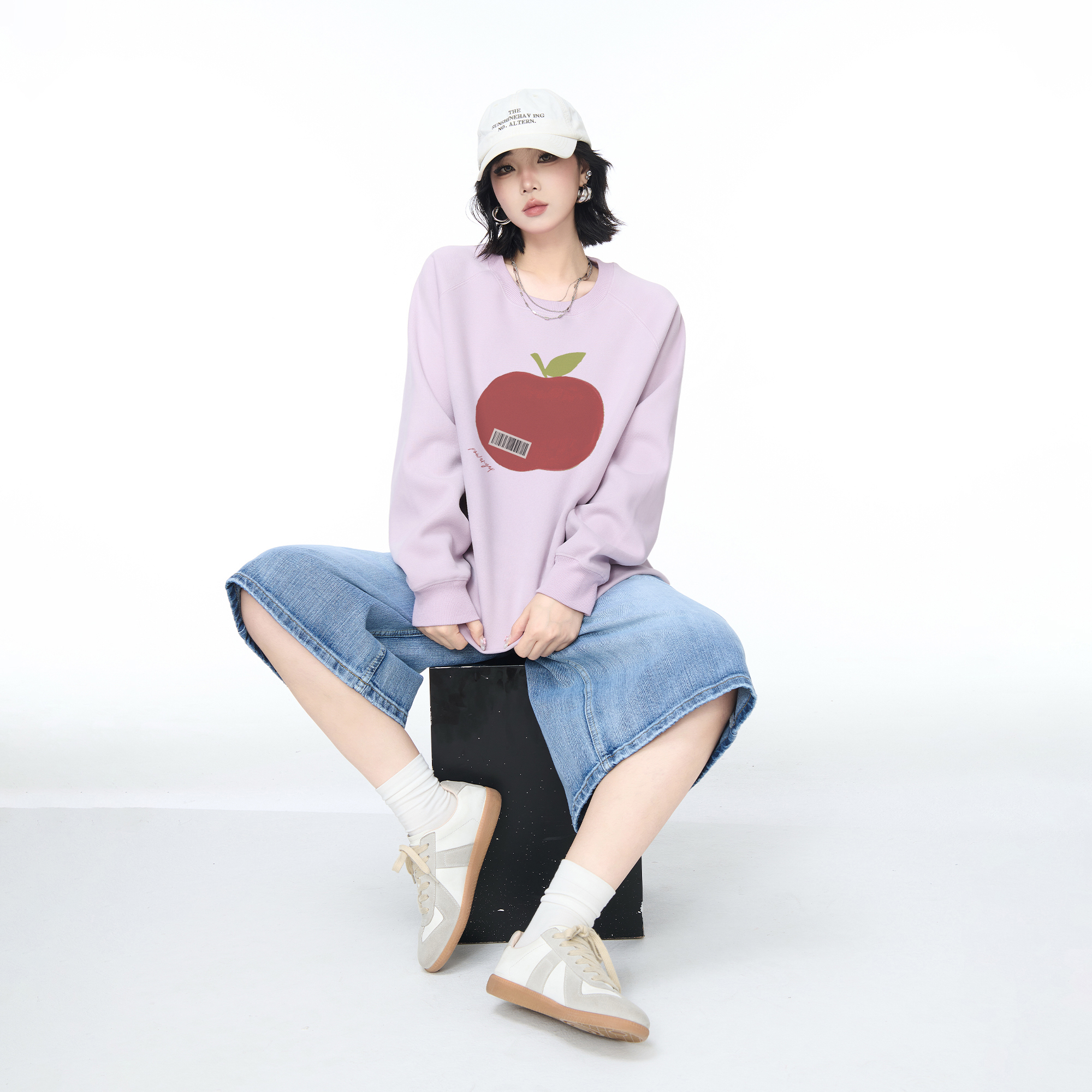 YEP春秋新款浅紫色印花圆领卫衣女宽松外套美式街头套头上衣