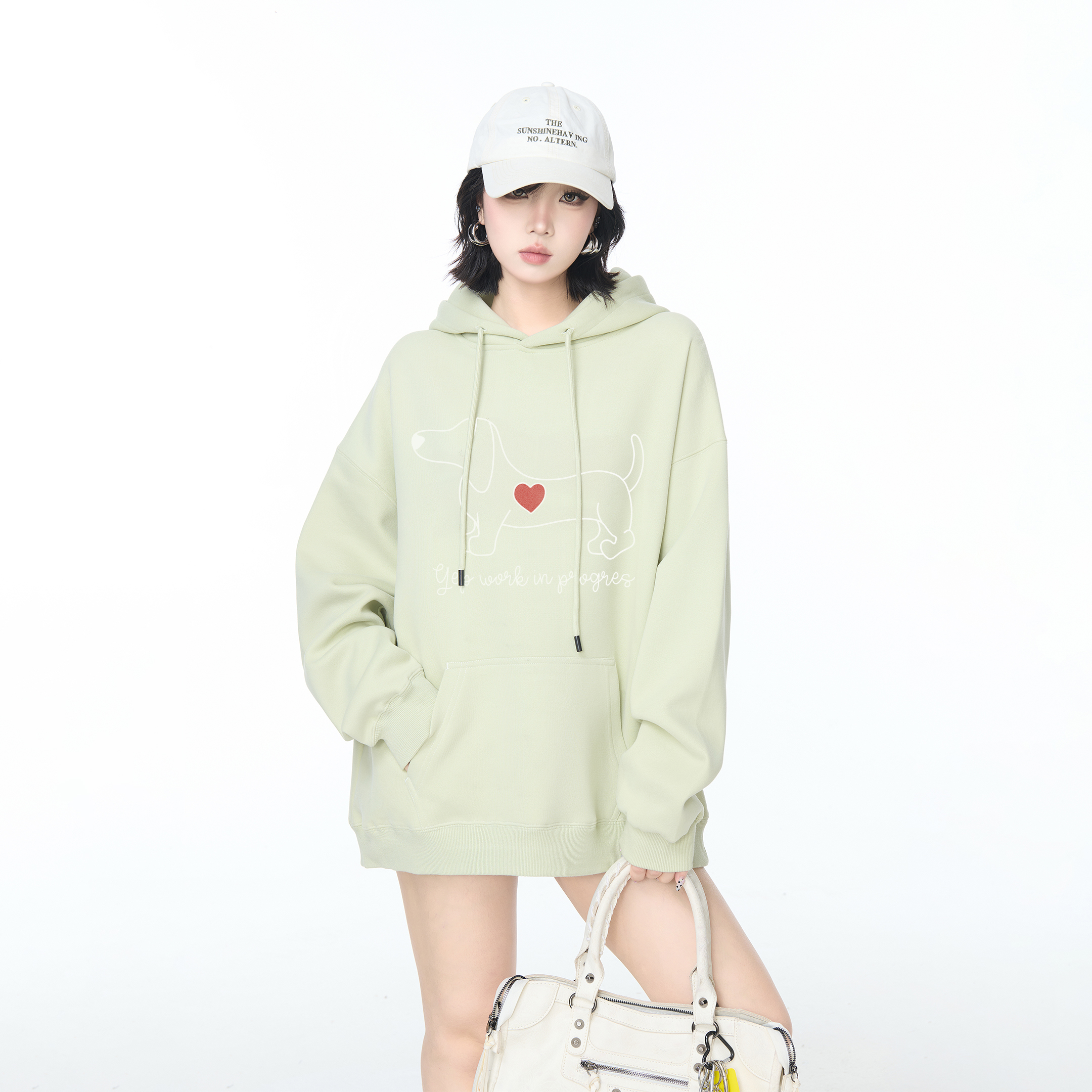 YEP美式复古卡通小狗印花连帽卫衣女春秋2025新款情侣套头帽衫