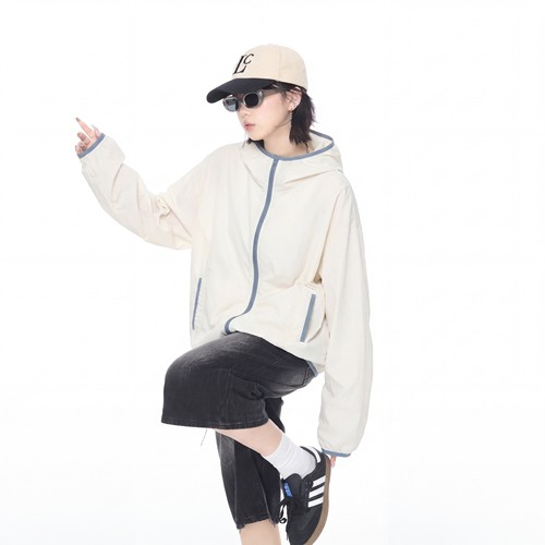 白色薄款防晒衣女2026新款夏季upf50+外套宽松美式复古连帽防晒服