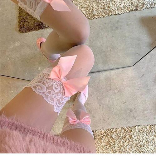 蕾丝花边蝴蝶结长筒过膝女装大佬丝袜cos白色大腿袜伪娘性感jk袜