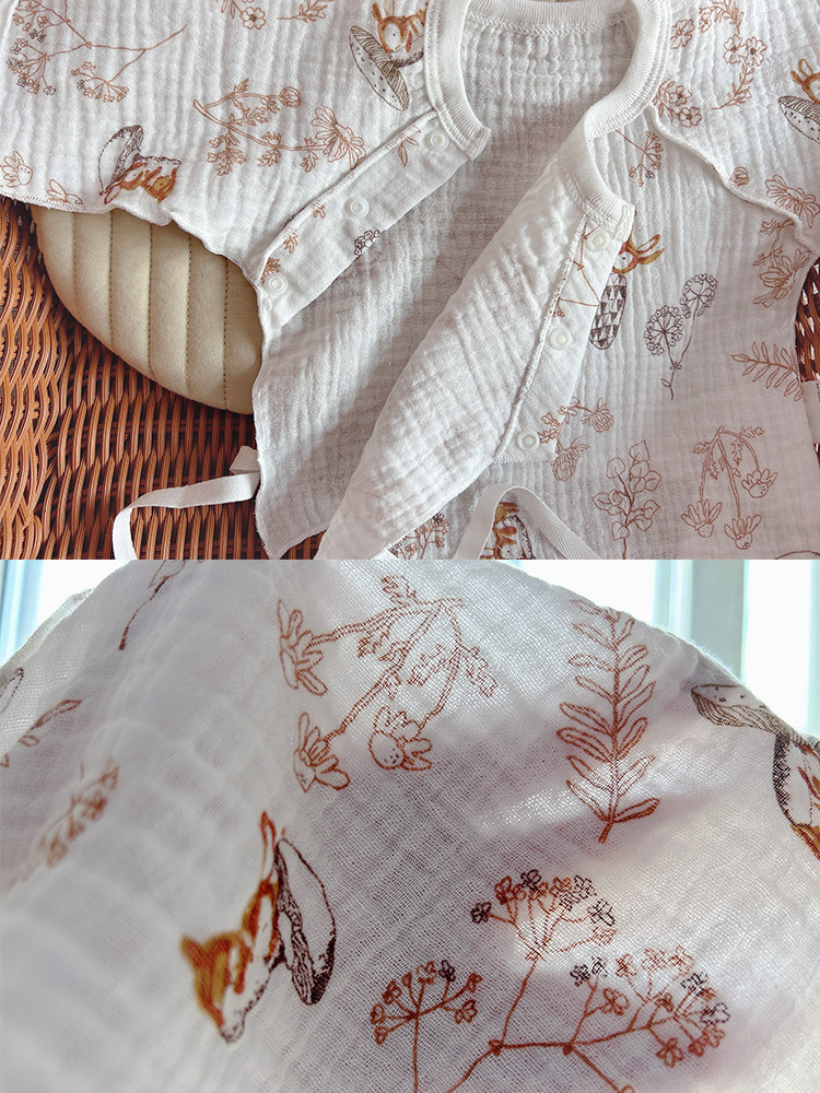 순면 거즈 하프백 탑  레이스 업 긴팔 탑 여름 얇은 남성과 여성의  스님 의류