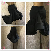 拉丁舞裙拼色成人女斜摆包臀大裙摆 艺考演出服鱼骨伦巴半身裙