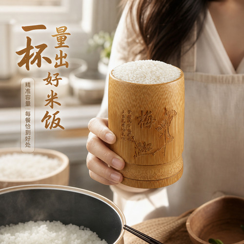 家用量米杯厨房量杯老式楠木竹米斗定量量米筒竹制舀米杯米桶杯子