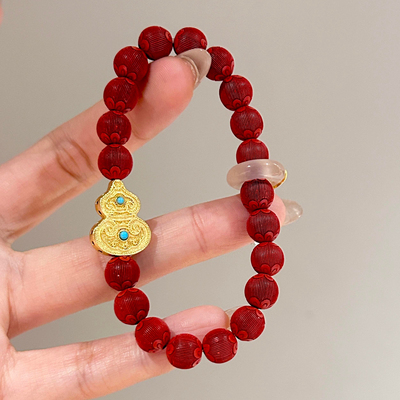 天然高含量95%朱砂红灯笼古法金葫芦手链福禄双收喜庆养气血手串