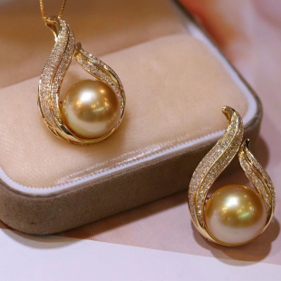 新品 s925银镀18k金贝珠项链 南洋母贝金珍珠吊坠正圆奢华气质女款