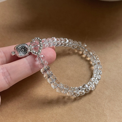 冰与岛天然白水晶手链钻石切面水晶手串小众设计复古纯银轻奢女款