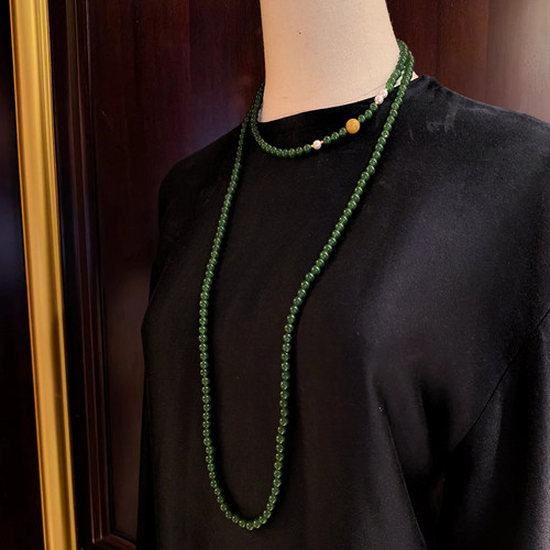 和田玉碧玉项链圆珠女新中式斜跨