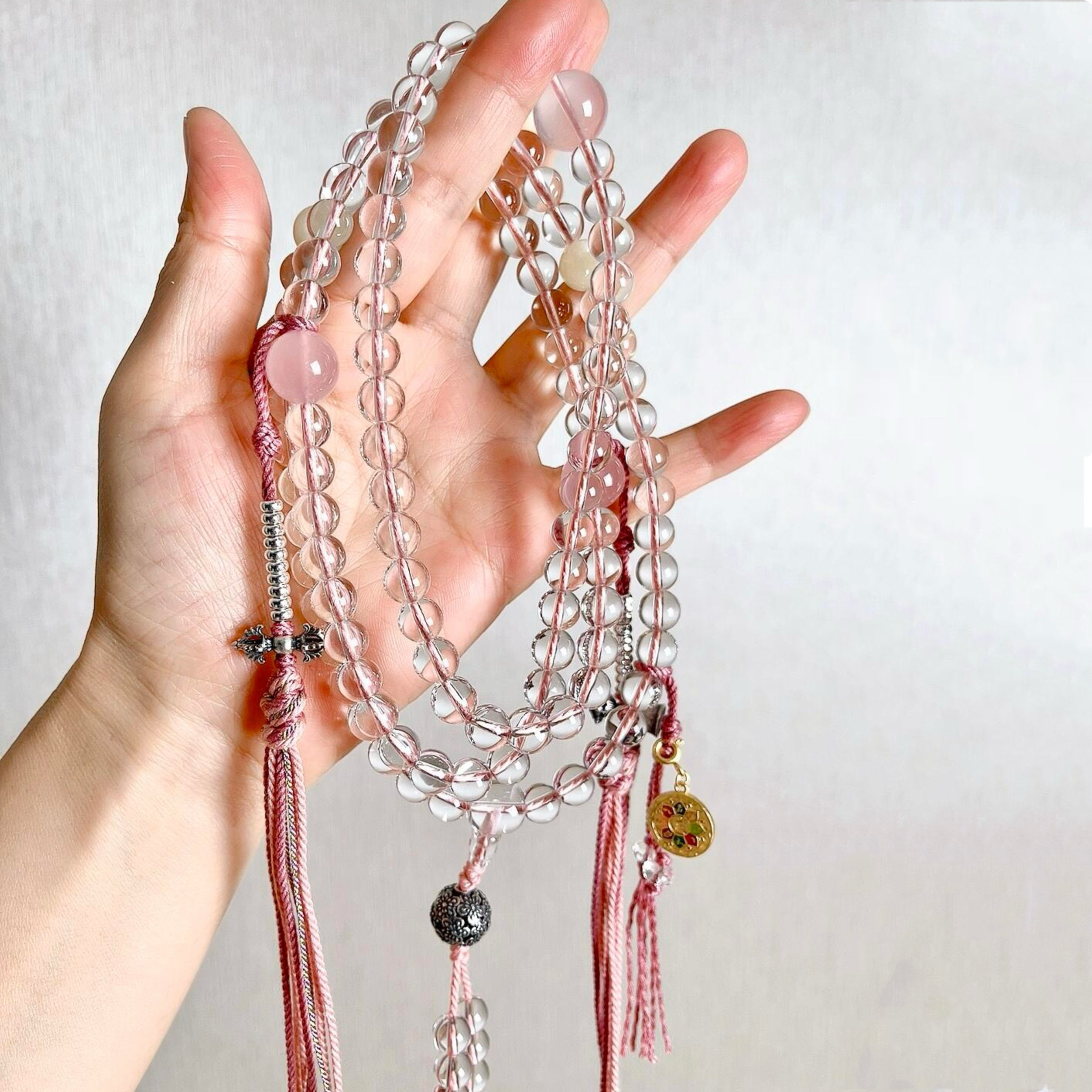 原创10A全净体天然白水晶108颗佛珠项链念珠粉晶百搭轻奢毛衣链女