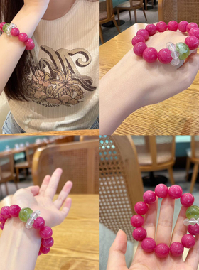 原创设计火龙果色天然蔷薇石草莓晶手串手链新中式送女友小众礼物
