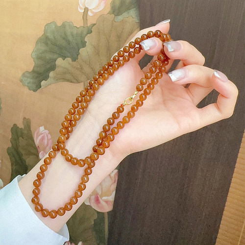 和田玉圆珠项链新中式且末糖玉女