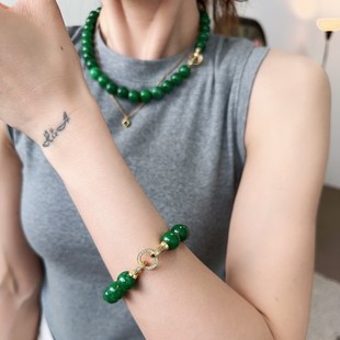 天然干青铁龙生帝王绿翡翠项链大颗粒手串阳绿圆珠锁骨链套装小众
