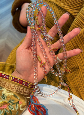 10A天然巴西白水晶佛珠108颗项链古法金念珠手链多圈手串新中式女