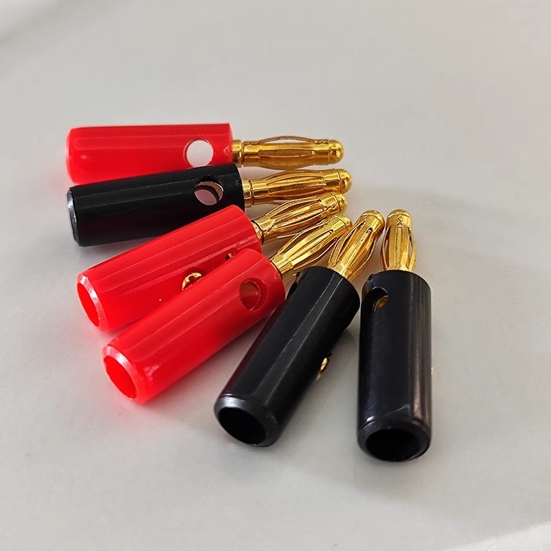 4mm香蕉插头镀镍灯笼头连接器免焊可叠插螺丝插头接线柱功放音箱