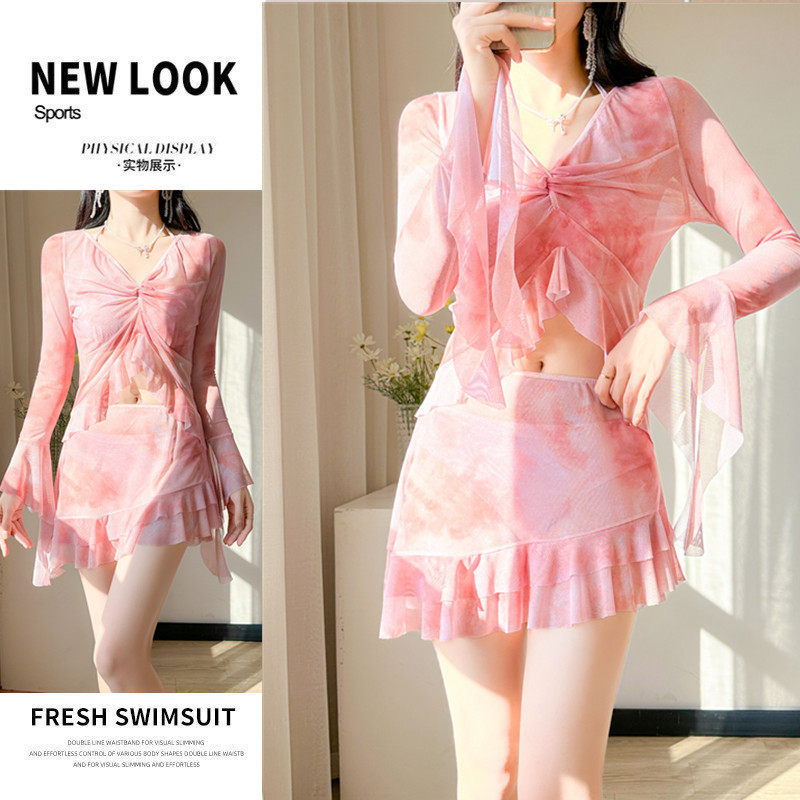 仙女泳衣女款2026年新款性感分体裙式四件套比基尼泡温泉长袖泳装