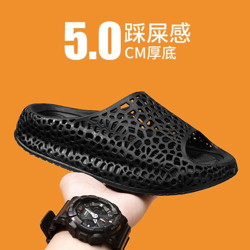 夏季3D打印立体拖鞋一脚蹬潮牌同款外穿包头软底懒人拖厚底凉拖鞋