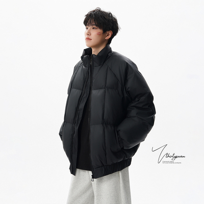 高级感黑色廓形立领棉服男