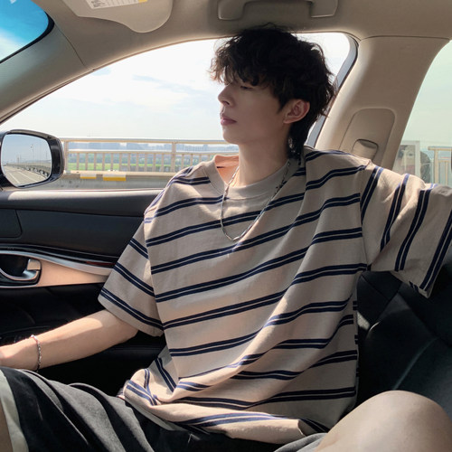 日系纯棉穿搭条纹短袖t恤