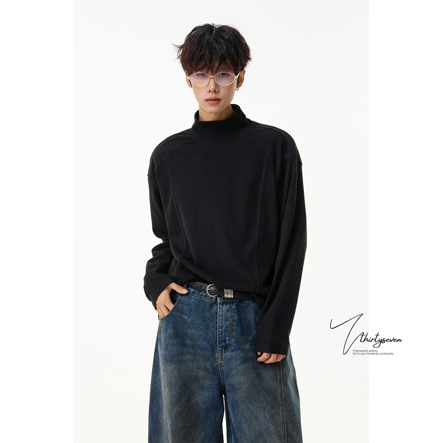 美式双面绒感半高领纯色卫衣男款