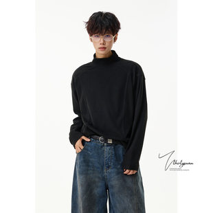 德绒打底衫 解构boxy内搭长袖 双面绒感半高领纯色卫衣男款 V37美式