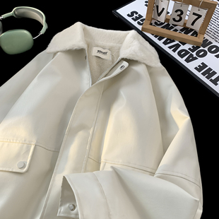 V37高级感cleanfit棉衣外套男2025冬季 加绒保暖高街休闲皮衣夹克