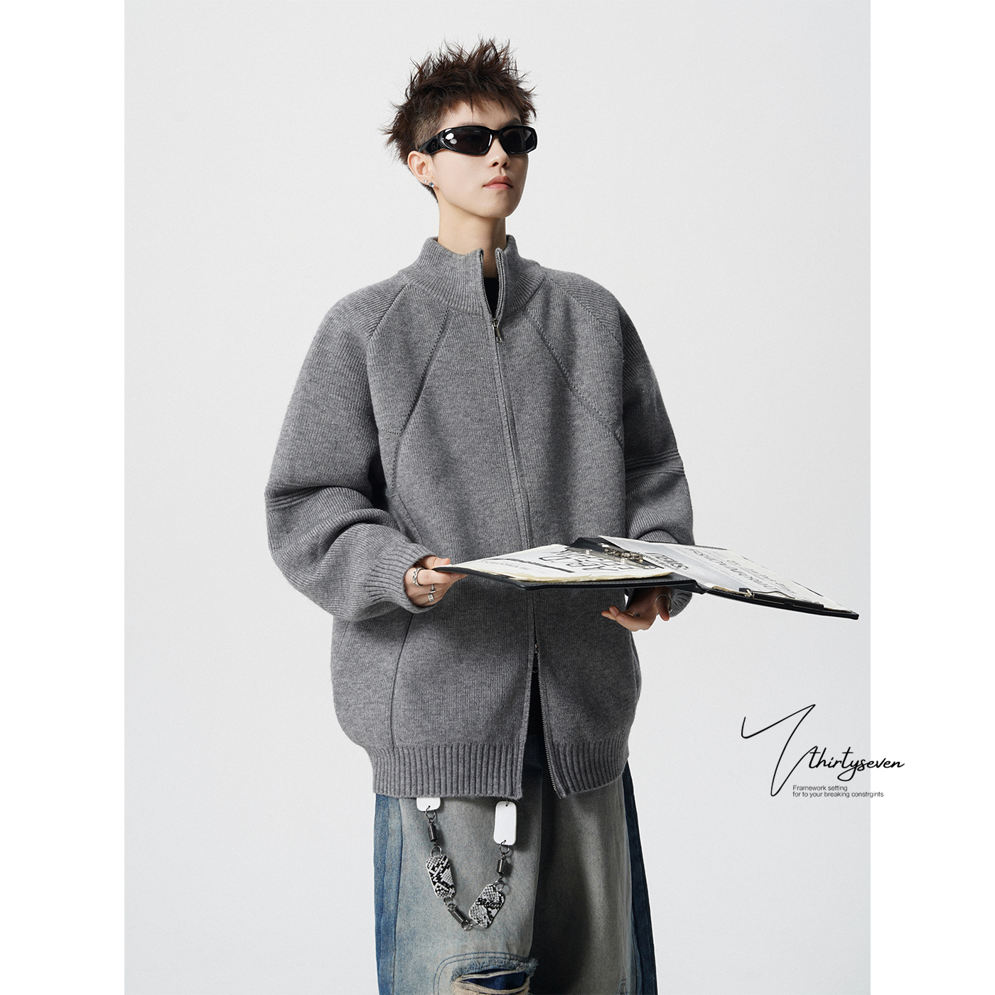 老钱风复古双拉链针织开衫男