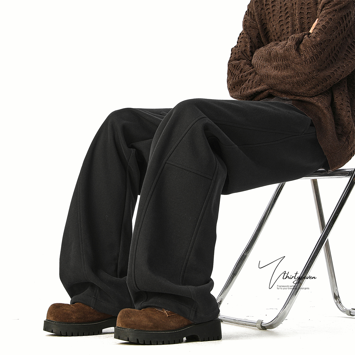 高街vintage设计感拼接弯刀卫裤