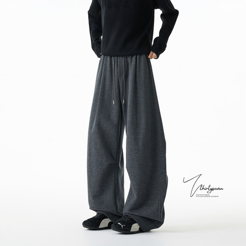 美式潮牌宽松格雷灰弯刀卫裤男士